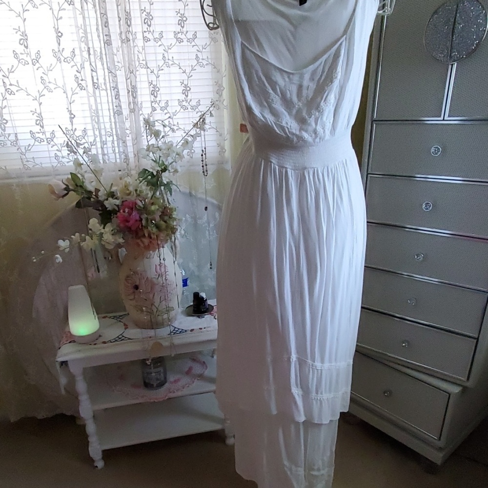 Soft white dress with cinched waistband